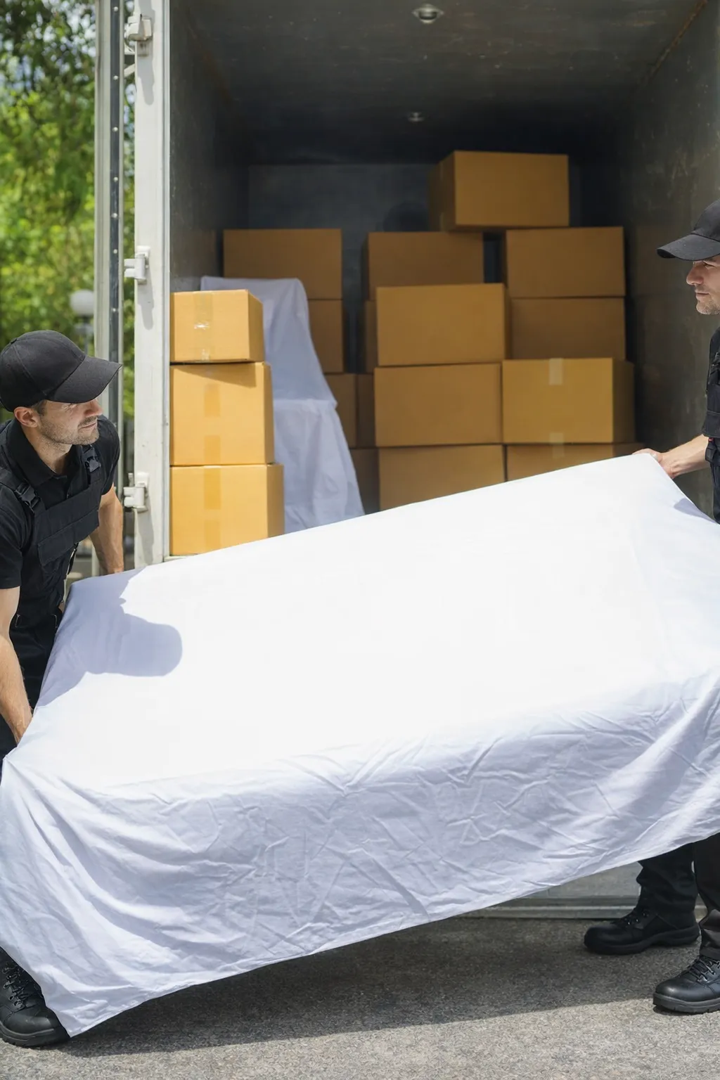 Home movers carefully wrapping and packing furniture indoors – Easy Best Moves