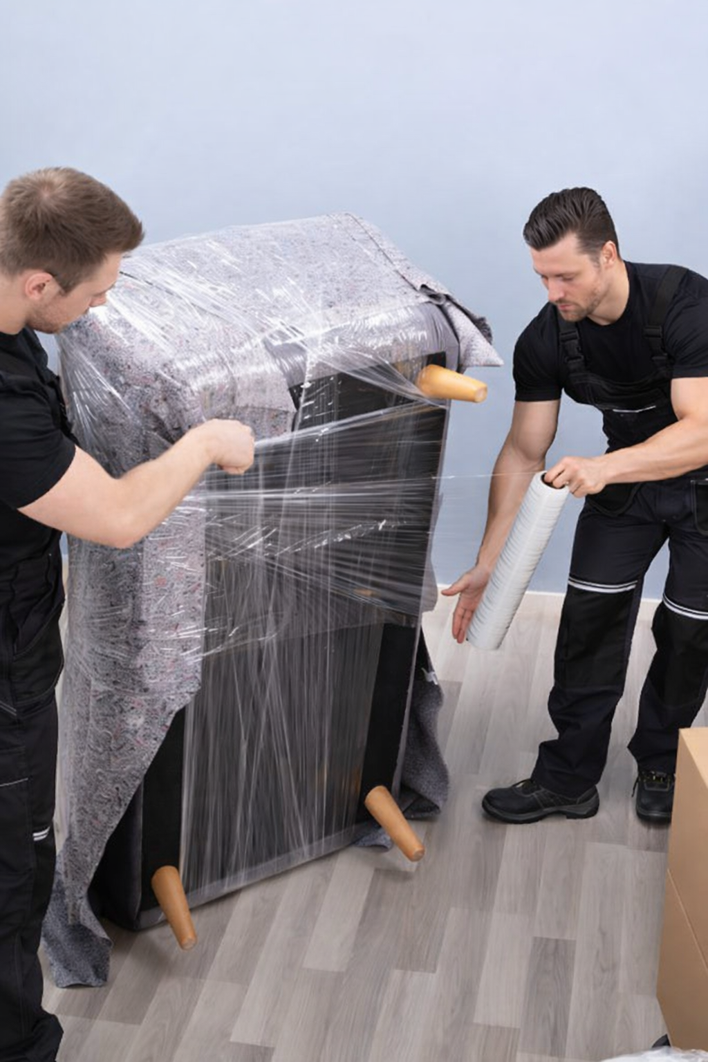 Movers wrapping and protecting furniture for safe transport – Easy Best Moves