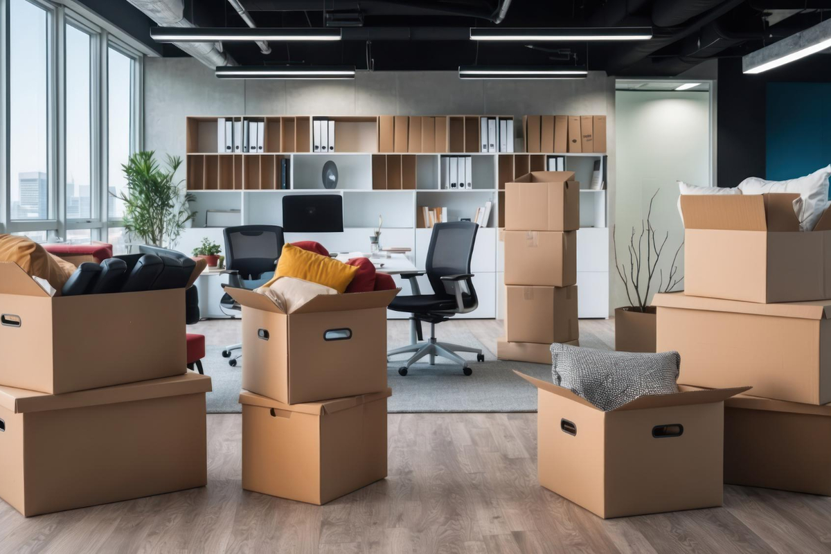 Office relocation space with packed boxes ready for commercial move – Easy Best Moves