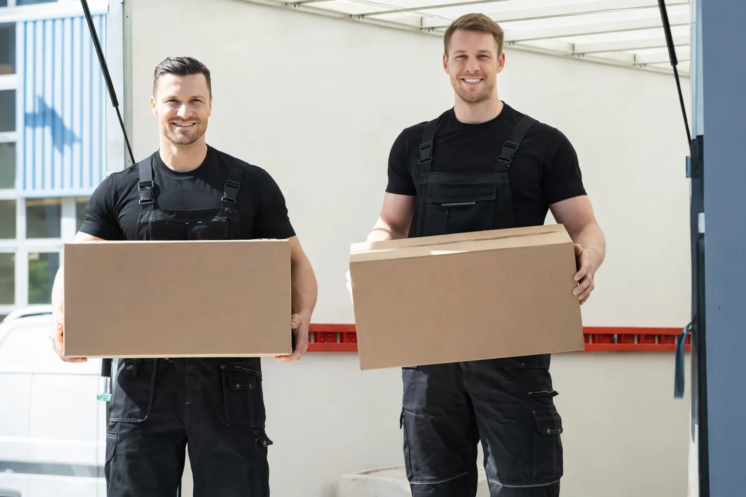 Professional movers holding packed boxes ready for transport – Easy Best Moves